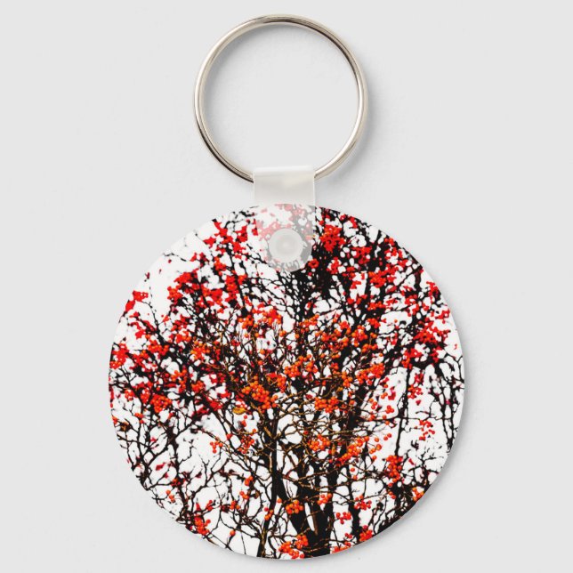 Red rowan fruits or ash berries keychain (Front)