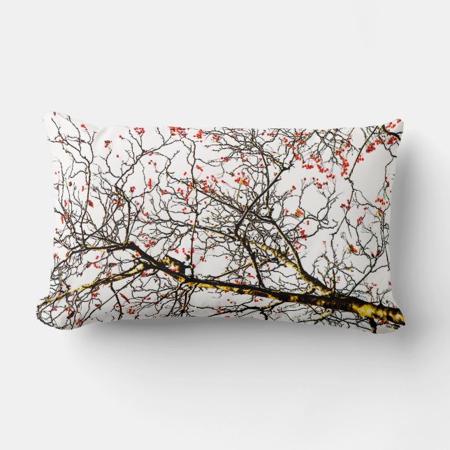 Red rowan fruits or ash berries lumbar pillow (Front)