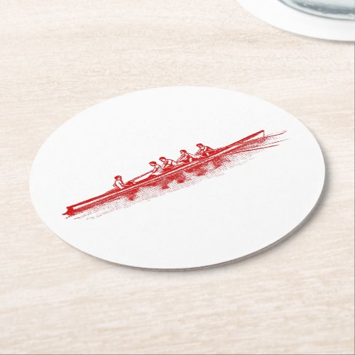 Red Rowing Rowers Crew Team Water Sports Round Paper Coaster