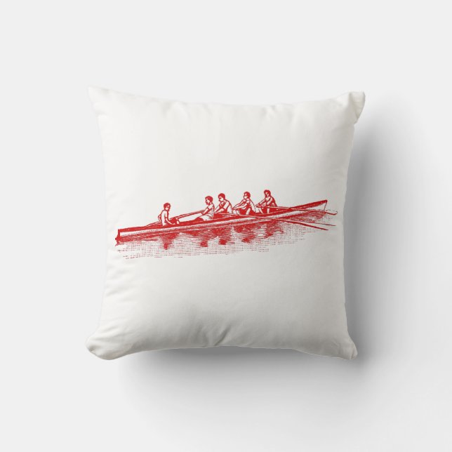 Red Rowing Rowers Crew Team Water Sports Throw Pillow (Front)