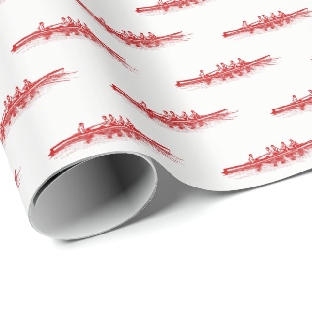 Red Rowing Rowers Crew Team Water Sports Wrapping Paper (Roll Corner)
