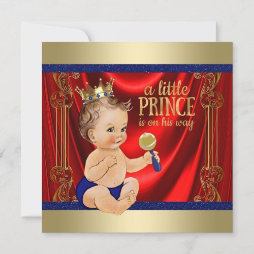 Red Royal Blue Gold Prince Baby Shower Invitation