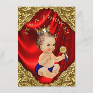 Red Royal Blue Gold Satin Prince Baby Shower Invitation