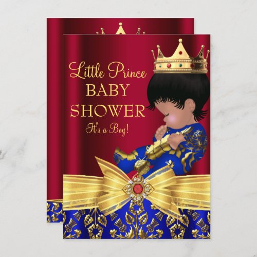 Red  Royal Blue Prince Boy Baby Shower Invite 2