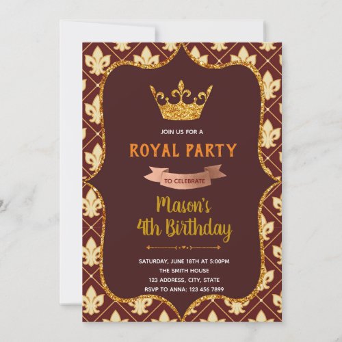 Red royal crown prince princess Invitation