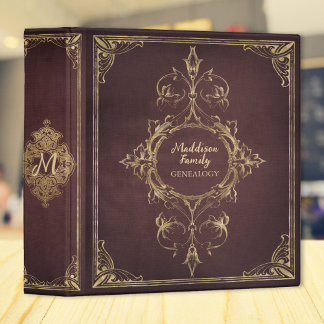 Red Royal Elegant Gilded Genealogy  3 Ring Binder