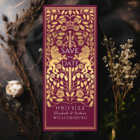 Red Royal Lion Medieval Gold Wedding Save the Date