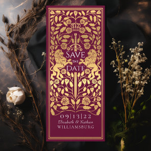 Red Royal Lion Medieval Gold Wedding Save the Date Invitation