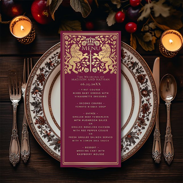 Red Royal Lion Medieval Sword Wedding Flat Menu (Creator Uploaded)