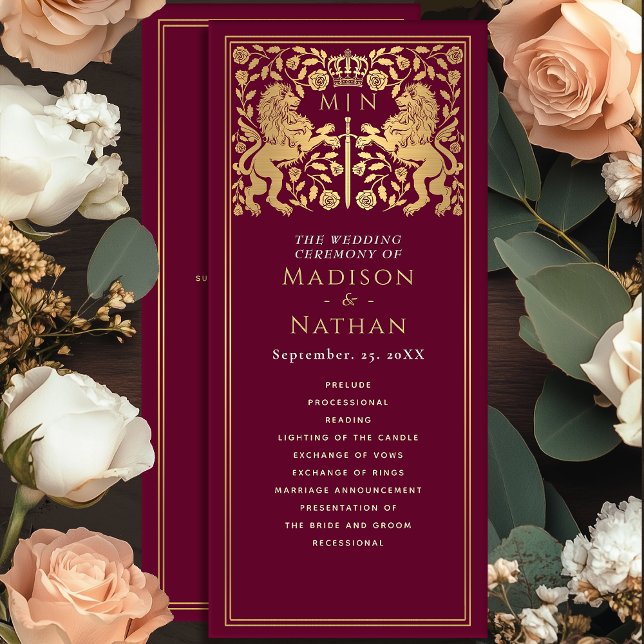 Red Royal Lion Medieval Sword Wedding Program (Creator Uploaded)