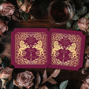 Red Royal Lion Medieval Sword Wedding Ticket Paper Coaster