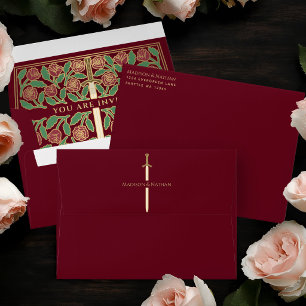 Red Royal Medieval Gold Floral Sword Wedding Envelope