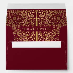 Red Royal Medieval Gold Sword Wedding Envelope