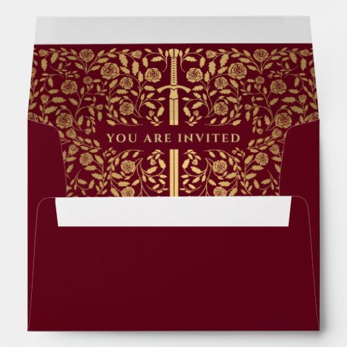Red Royal Medieval Gold Sword Wedding Envelope