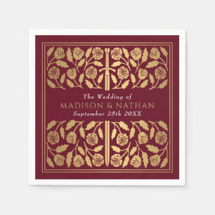 Red Royal Medieval Gold Sword Wedding Napkins