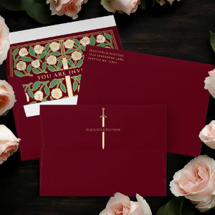 Red Royal Medieval Gold White Floral Sword Wedding Envelope
