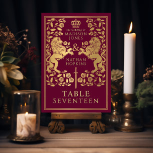 Red Royal Medieval Lion Wedding  Table Number