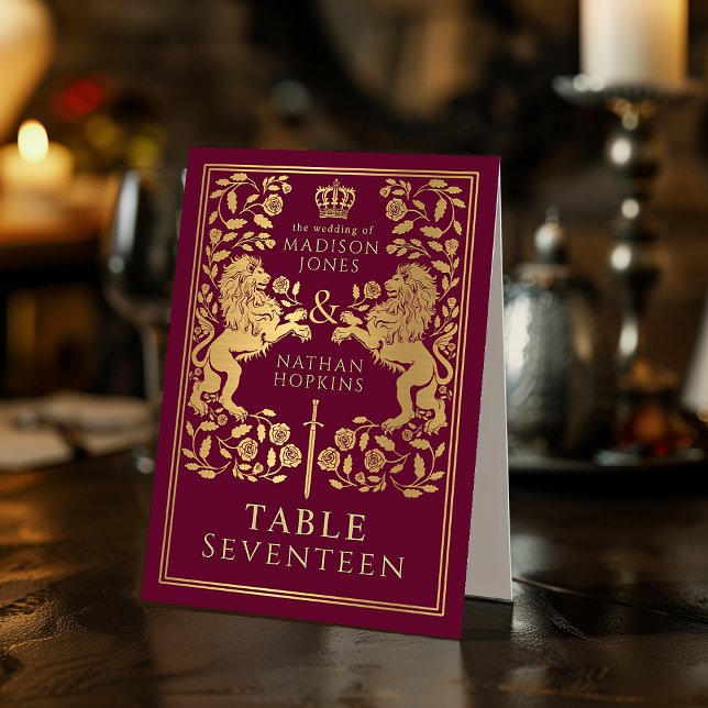 Red Royal Medieval Lion Wedding  Table Tent (Creator Uploaded)