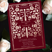 Royal Red Gold Rose Flowers The Wedding of Foil Invitation