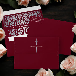 Red Royal Medieval Silver Sword Wedding Envelope