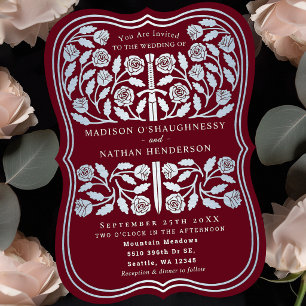 Red Royal Medieval Silver Sword Wedding Invitation
