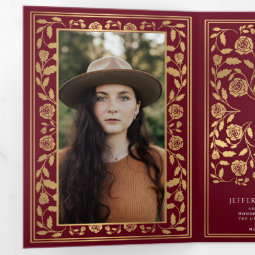 Red Royal Medieval Sword Photo Graduation Party Tri-Fold Invitation ...