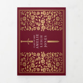 Red Royal Medieval Sword Photo Graduation Party Tri-Fold Invitation (Cover)