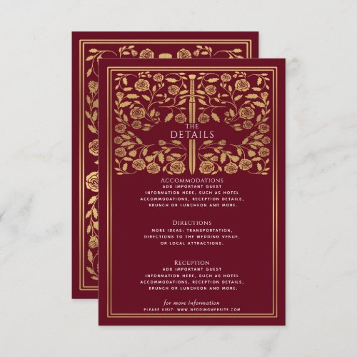 Red Royal Medieval Sword Wedding Details  Enclosure Card
