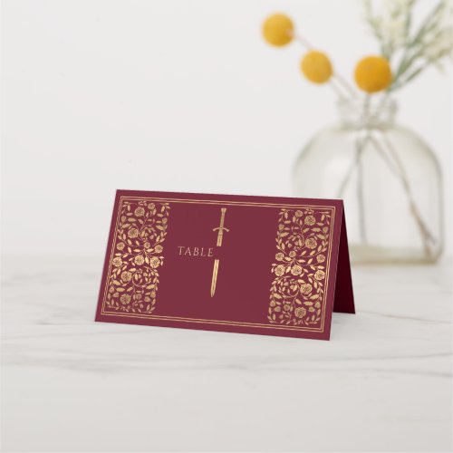 Red Royal Medieval Sword Wedding Place Card