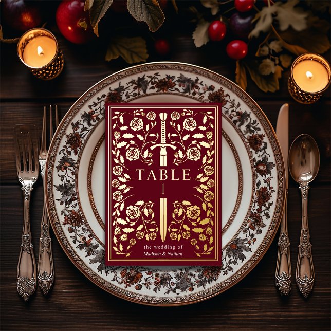 Red Royal Medieval Sword Wedding Table Card (Creator Uploaded)