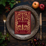 Red Royal Medieval Sword Wedding Table Number<br><div class="desc">Celebrate your special day with this Royal Medieval Sword Wedding design. The design on the back of the invite is NOT real gold foil. Items are printed exactly as they appear on your screen when you add to the cart, so personalize and add each table number that you need to...</div>