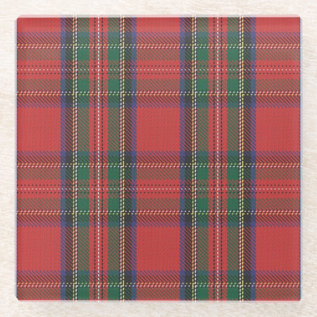 Red Royal Stewart Tartan Glas Coaster (Front)