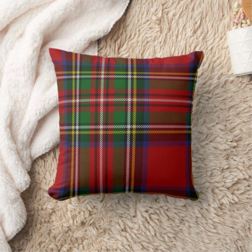 Red Royal Stewart Tartan Throw Pillow