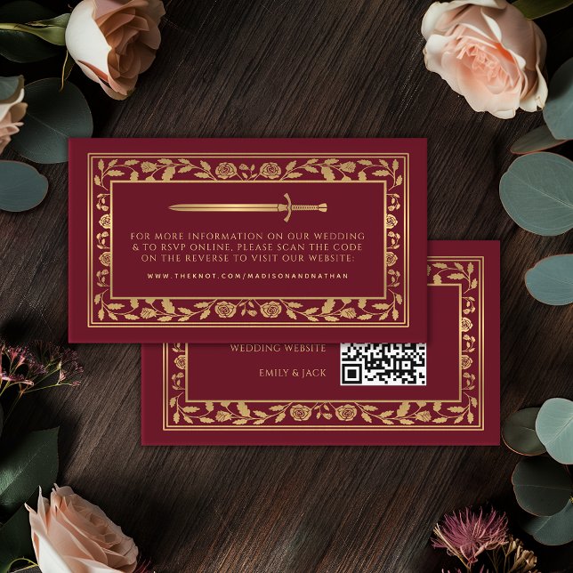 Red Royal Sword Wedding Website RSVP QR Code  Enclosure Card (Creator Uploaded)