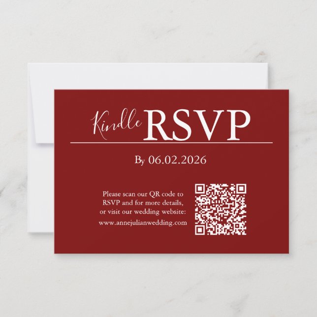 Red RSVP QR Code Card for Modern Wedding (Front)