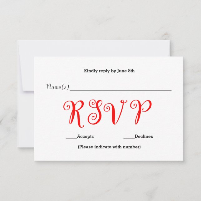 Red RSVP - Reception Response Card (Front)