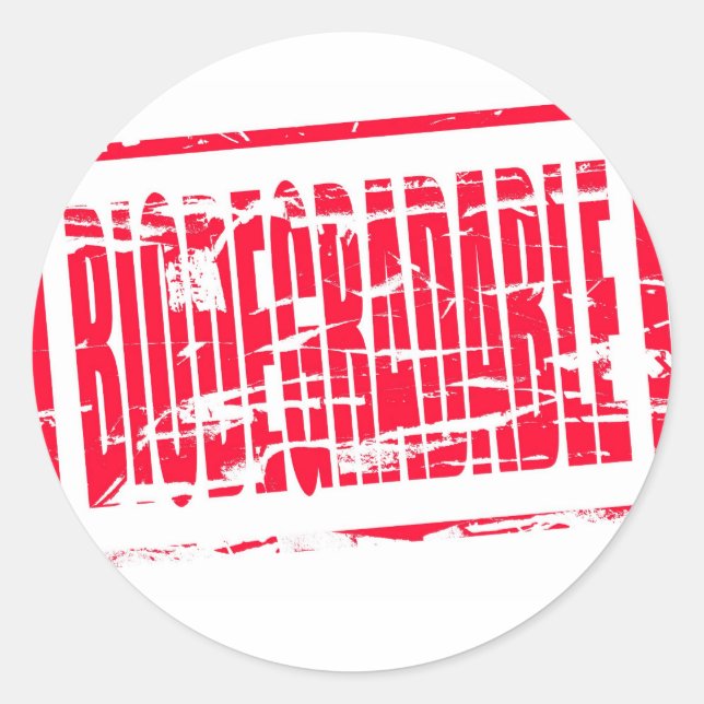Red rubber stamp Biodegradable Classic Round Sticker (Front)