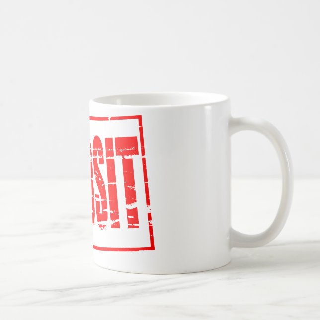 Red rubber stamp effect deposit coffee mug (Right)