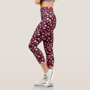 Red Rubies Silver & Diamond Gems Capri Leggings