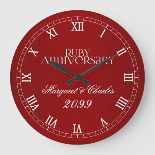 Red Ruby 40th Wedding Anniversary Name Year Large Clock