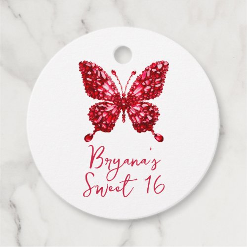 Red Ruby Crystal Butterfly July Birthstone Favor Tags