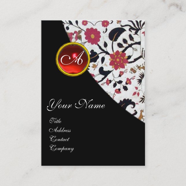 RED RUBY DAMASK MONOGRAM 2 ,fuchsia Business Card (Front)