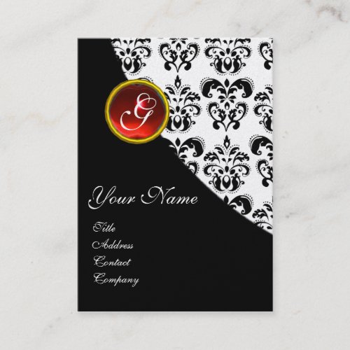 RED RUBY DAMASK MONOGRAM BUSINESS CARD