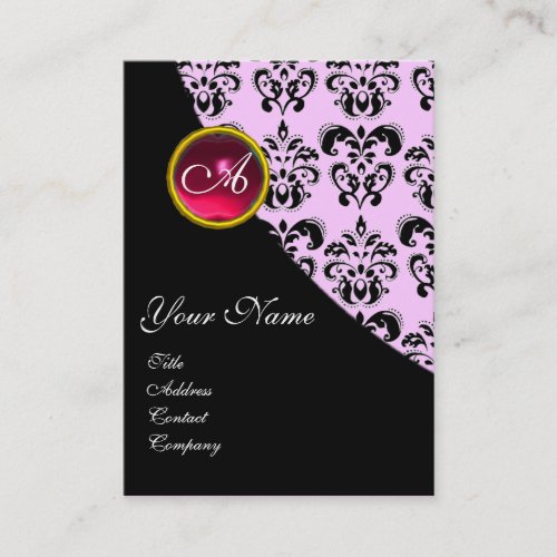 RED RUBY DAMASK MONOGRAM fuchsia pink Business Card