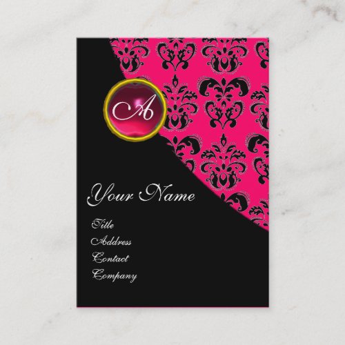 RED RUBY DAMASK MONOGRAM fuchsia pink Business Card