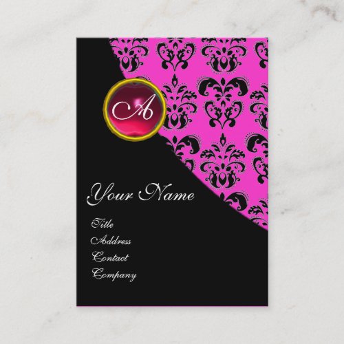 RED RUBY DAMASK MONOGRAM fuchsia pink violet Business Card