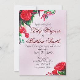 Red Ruby Floral Rose Greenery Wedding Invitation