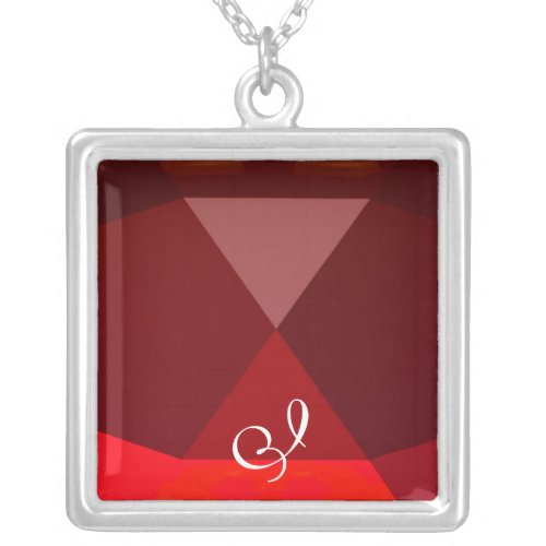 Red Ruby Gem  Monogram Silver Plated Necklace