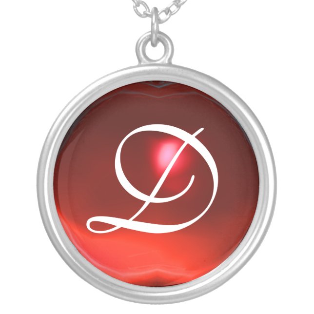 Red Ruby Gem  Monogram Silver Plated Necklace (Front)