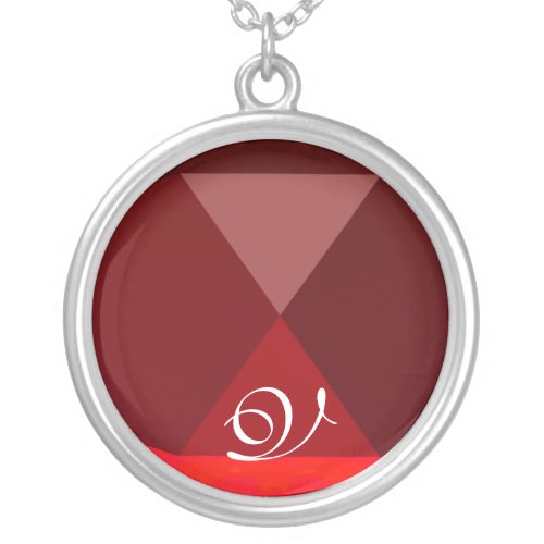 Red Ruby Gem  Monogram Silver Plated Necklace